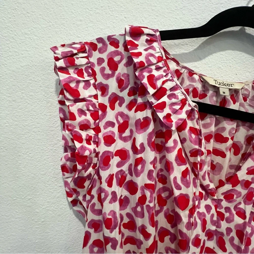 Tucker NYC Silk Blend Women’s Midi Dress White Red Cinched Waist With Pockets M - Picture 7 of 16